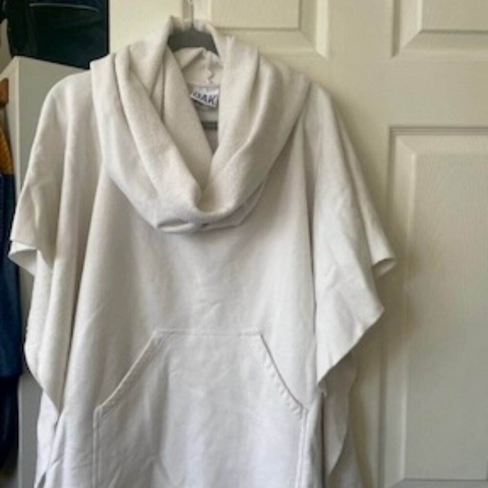 OAK NYC white pull over poncho hoodie pocket cowl neck one size